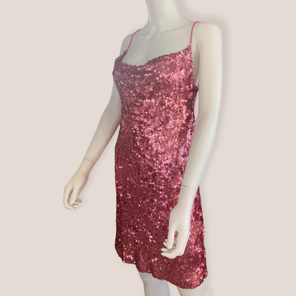 Leyden Dresses & Skirts - CLEARANCE Womens Pink Sequined Spaghetti Strap Shift Dress Juniors L